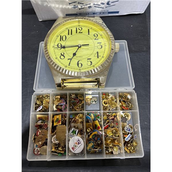 Massive Pin Collection & Plastic Watch Clock