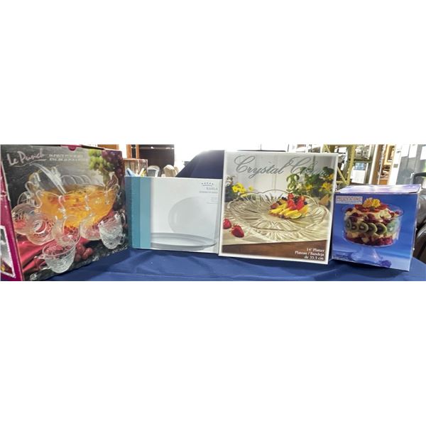 Collection of Glass Serving Dishes - Includes Punch Bowl, Serving Platters and Trifle Bowl