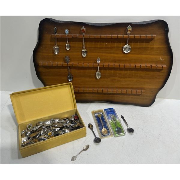 Collection of Souvenir Spoons and Display