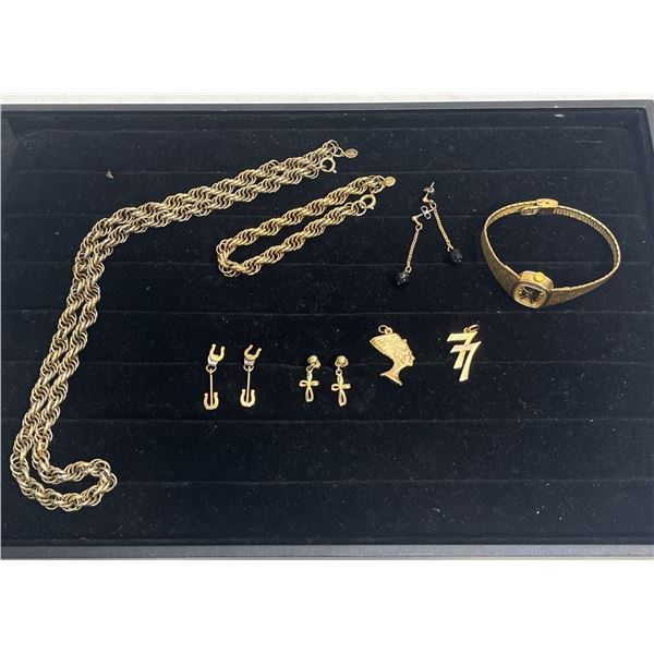 Collection of Costume Jewelry Necklace, Earrings, Bracelet, Pendants, Watch