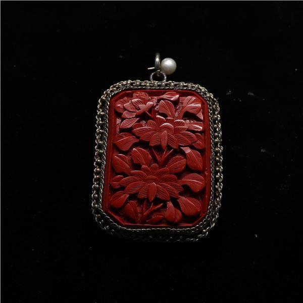 Art Deco Red Chinese Cinnabar Pendant