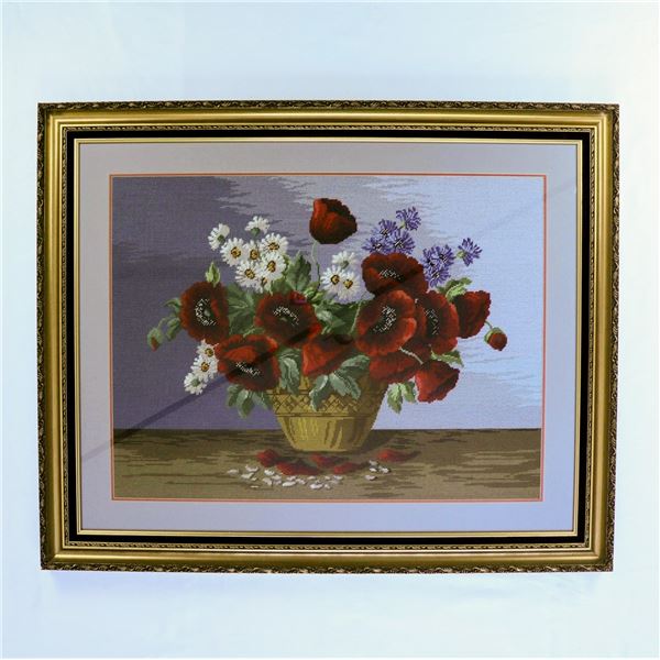 Needlepoint of Poppies- framed