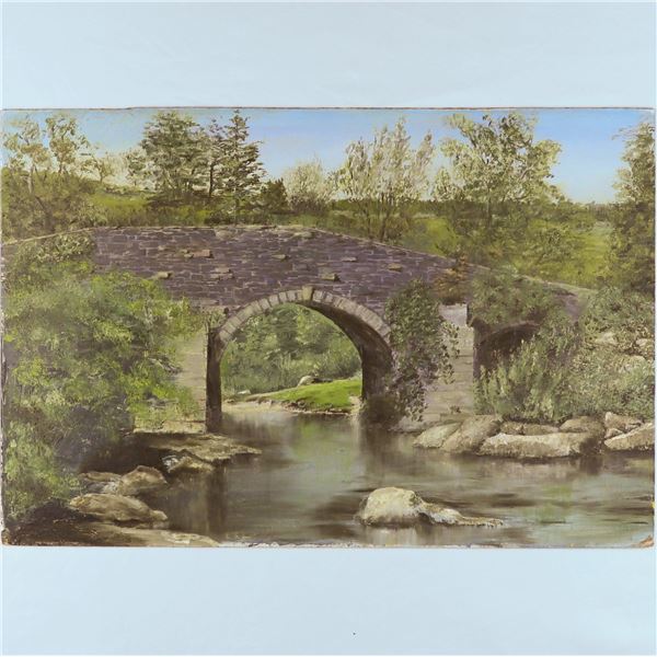 Painting Stone Bridge Across River, unsigned