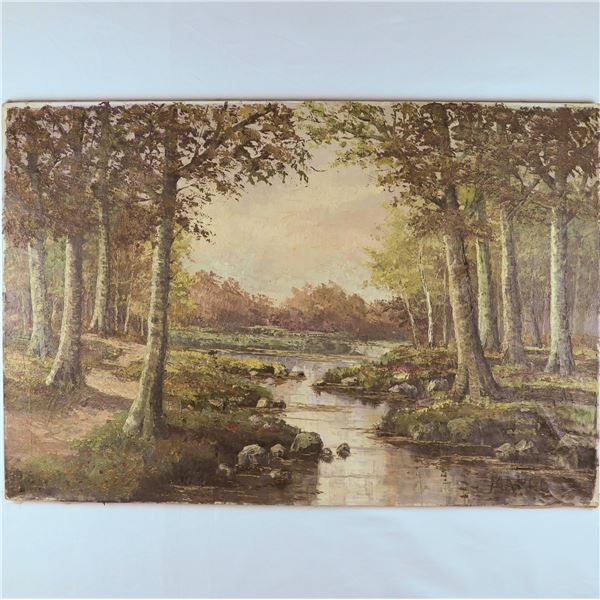 Forest Scene in Green Brown Hues, signed Marco