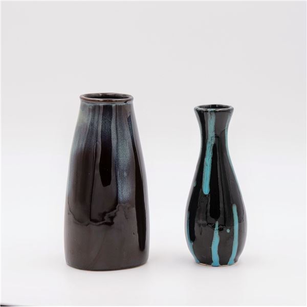 Pair of Black vases with Accent blue glaze