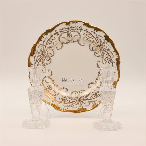 Coalport Anniversary Plate With 2 Pinwheel Candlestickets