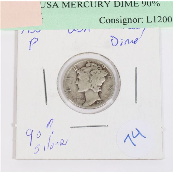 1935 P USA MERCURY DIME 90% SILVER