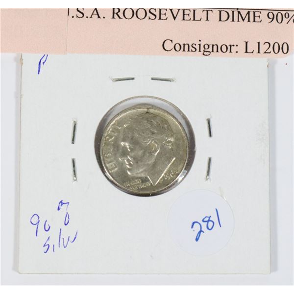 1962 P U.S.A. ROOSEVELT DIME 90% SILVER