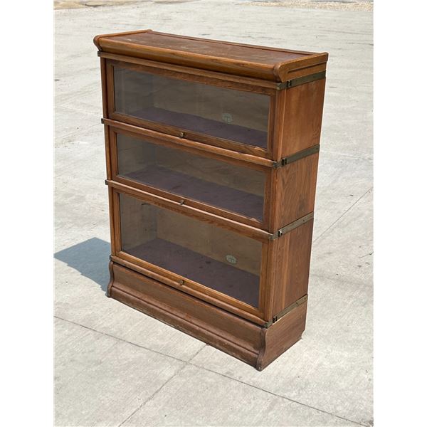Antique Oak Stacking Barrister / Lawyer Glass Door Bookcase - Approx: 34 x 12.25" & 45.5"T