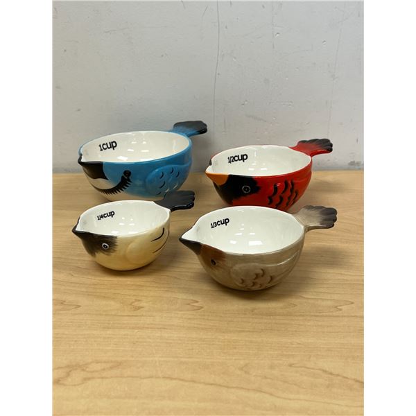 Ceramic Hand Painted Chicadee Birds Nesting Measuring Cups - nice, see photos