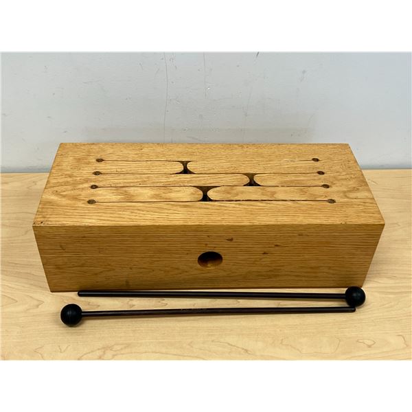 Wooden Tongue / Slit Drum & Sticks as pictured - approx: 18x7.5x5.25"