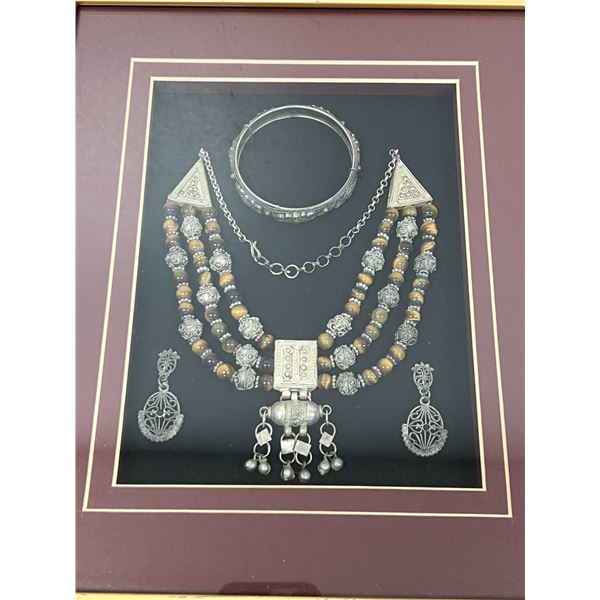 Framed Bedouin? Jewelry Art Piece - Frame approx: 11.75x13.75"