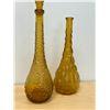 Image 3 : 2 Mid Century Yellow/Gold Art Glass Genie Bottles & One Stopper - tallest 21.5" - see photos