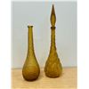Image 4 : 2 Mid Century Yellow/Gold Art Glass Genie Bottles & One Stopper - tallest 21.5" - see photos