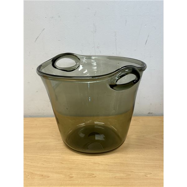 Mid Century Smokey Gray Glass Wine Cooler / Ice Bucket - Approx: 11"W 8"T