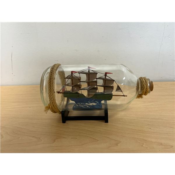 Decorative Ship in Glass Bottle with Stand - approx: 9"