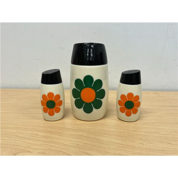 Vintage Mod Glass Flower Theme Salt / Pepper & Sugar Set - see all photos