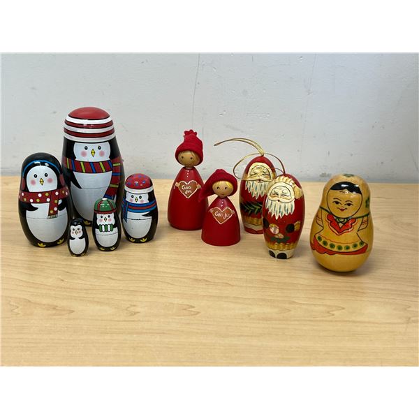 Decorative Painted Wooden Figurines - Tallest about 4.5"