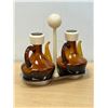 Image 2 : Mid Century Blown Glass Oil & Vinegar Bottle w/ Holder - nicely done, (bottles 4.5") see photos