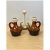 Image 3 : Mid Century Blown Glass Oil & Vinegar Bottle w/ Holder - nicely done, (bottles 4.5") see photos