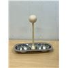 Image 4 : Mid Century Blown Glass Oil & Vinegar Bottle w/ Holder - nicely done, (bottles 4.5") see photos