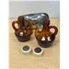 Image 6 : Mid Century Blown Glass Oil & Vinegar Bottle w/ Holder - nicely done, (bottles 4.5") see photos