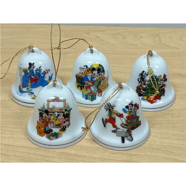 5 Disney Mickey Mouse / Minnie Mouse / Goofy Etc Christmas Bell Ornaments 2"