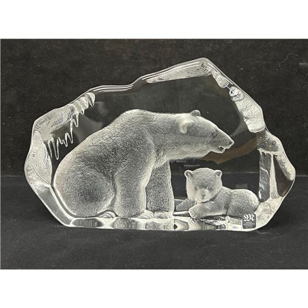 Large Signed Mats Jonasson (Sweden) Polar Bear Art Glass Paperweight 8.5"W 5.75"T