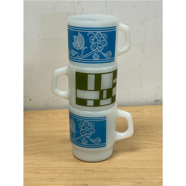 3 Vintage Fire King Stacking Coffee Mugs as pictured