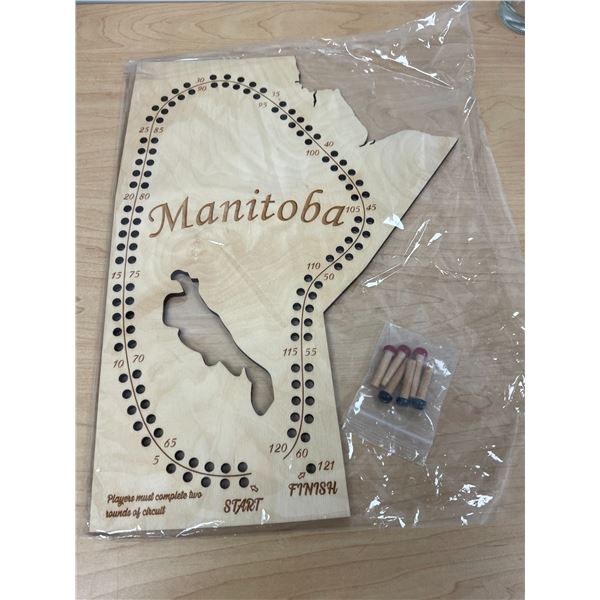 Nice Wood Manitoba Shaped Cribbage Crib Board with Pegs  15 x 10.75"