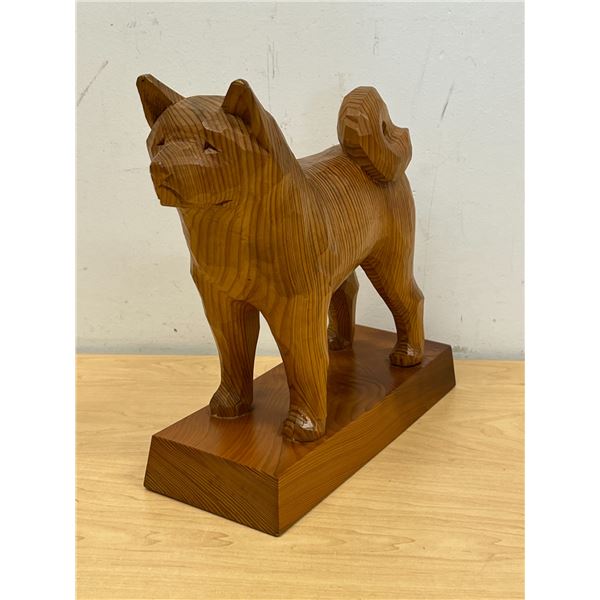 Large Wooden Dog Sculpture - Signed on Base - Approx: 11x4.5" & 11"T see photos