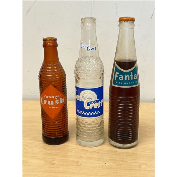 3 Vintage Pop Bottles - Orange Crush / Sun Crest & Fanta - see photos