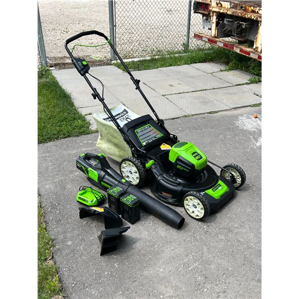 Greenworks Pro 80V Rechargeable Lawnmower & Leaf Blower - tested quickly, working