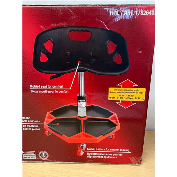New Torin Pneumatic Rolling Seat with Parts / Tools storage - see all photos for details