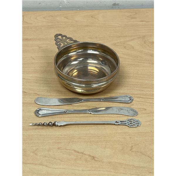 Sterling Silver Handled Bowl & Cutlery as pictured - about 110 grams total (see photos for details)
