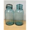 Image 1 : 2 Vintage Aqua Blue Perfect Seal Wide 10" Mouth Canning Jars - each slightly Different