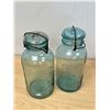 Image 4 : 2 Vintage Aqua Blue Perfect Seal Wide 10" Mouth Canning Jars - each slightly Different