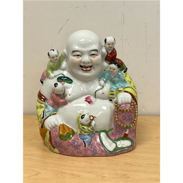 Large Porcelain Laughing Buddha - Approx: 9.5"W 10"T