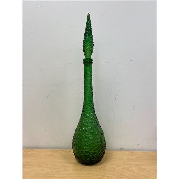 Mid Century Empoli Italian Green Glass Genie Bottle w/ stopper 22.5"