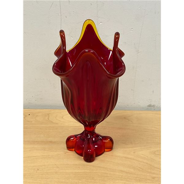 Mid Century Viking Art Glass 4 Toe Flame Red Handkerchief Vase 7.75"T