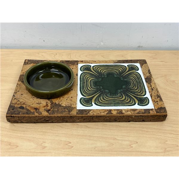 Mid Century Cork / Ceramic Cheese Board Serving Tray - approx: 12x7"