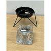 Image 1 : Vintage Textured Glass 2.5" Lighter & Ceramic 3.5" Ashtray on wire Base