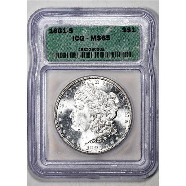 1881-S $1 Morgan Silver Dollar Coin ICG MS65