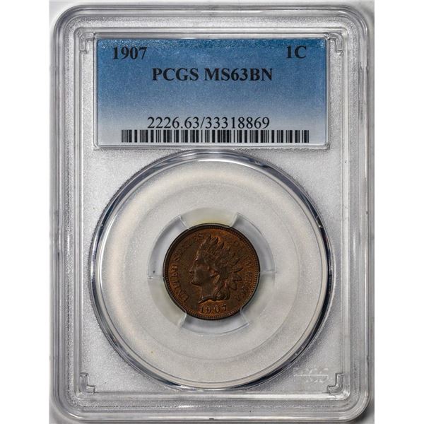 1907 Indian Cent Coin PCGS MS63BN