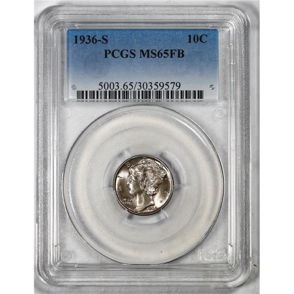 1936-S Mercury Dime Coin PCGS MS65FB