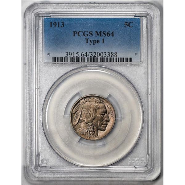1913 Type 1 Buffalo Nickel Cent Coin PCGS MS64