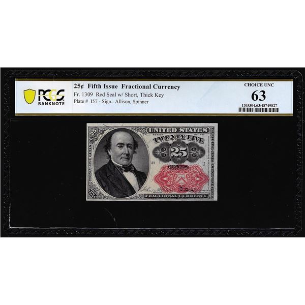1874 Fifth Issue Twenty-Five Cents Fractional Currency Note Fr.1309 PCGS Choice Unc 63