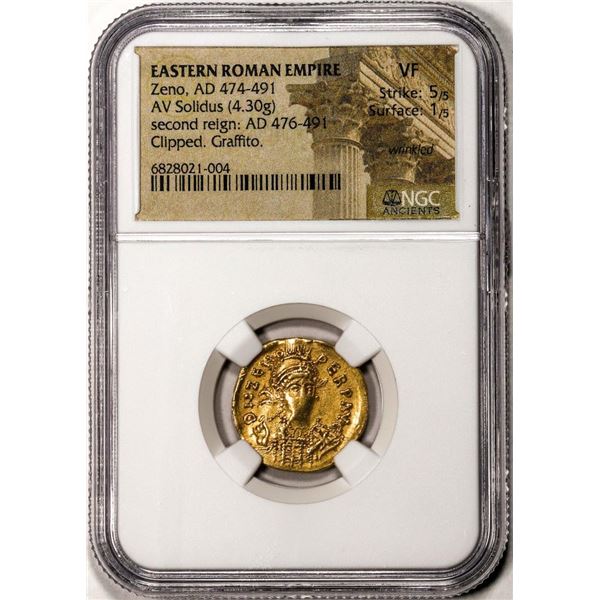 Eastern Roman Empire 474-491 AD Zeno AV Solidus Ancient Gold Coin NGC VF