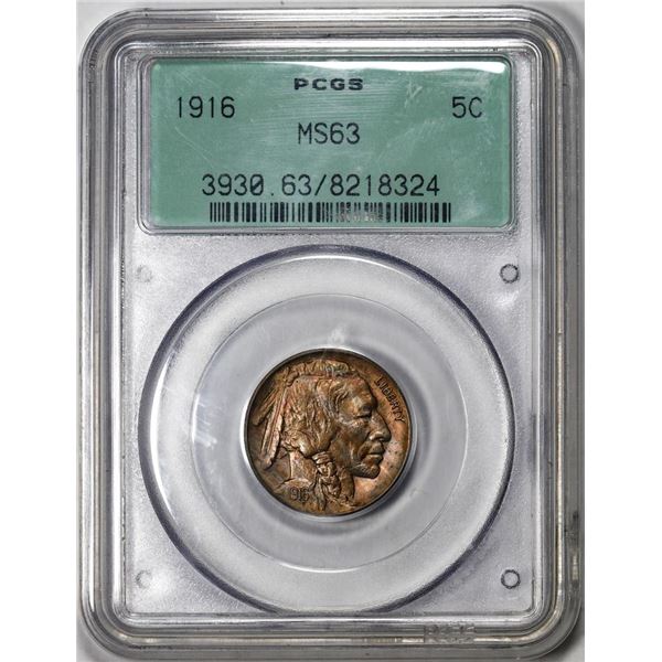 1916 Buffalo Nickel Coin PCGS MS63 Old Green Holder Amazing Toning