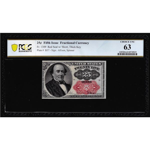 1874 Fifth Issue Twenty-Five Cents Fractional Currency Note Fr.1309 PCGS Choice Unc 63